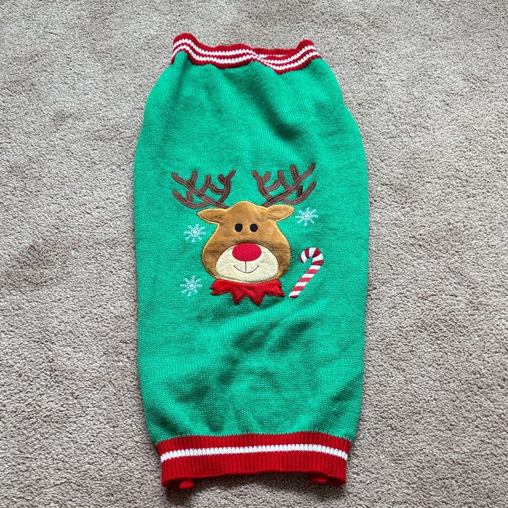 Festive Green Reindeer Dog/Pup Sweater XXL